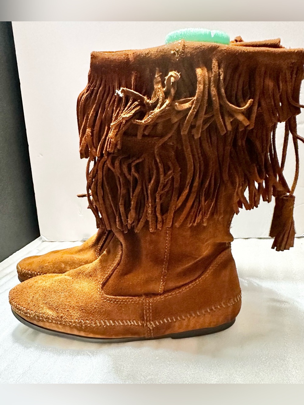 Minnetonka Chestnut Fringe Purse, and Matching Lace-Up Suede Boots